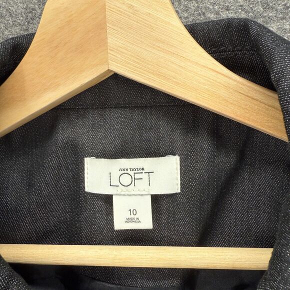 Loft Blazer Women 10 Gray Button Up Collared Long Sleeve Lined Cotton Classic - Picture 3 of 7